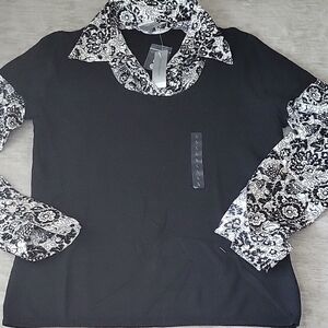 Worthington Black and White Floral Blouse